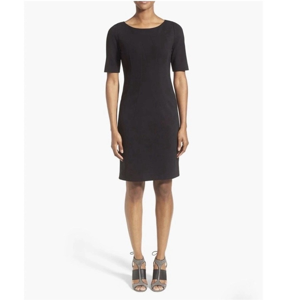 Lafayette 148 NY Punto Milano Seam Detail Black Sheath Dress Women's Size 6 $598